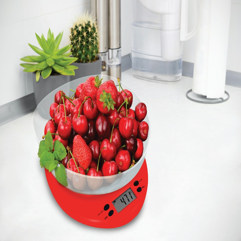 image 1 of CKSP01-Casa - Kitchen Scale W/ Clear Bowl - Fresco Red