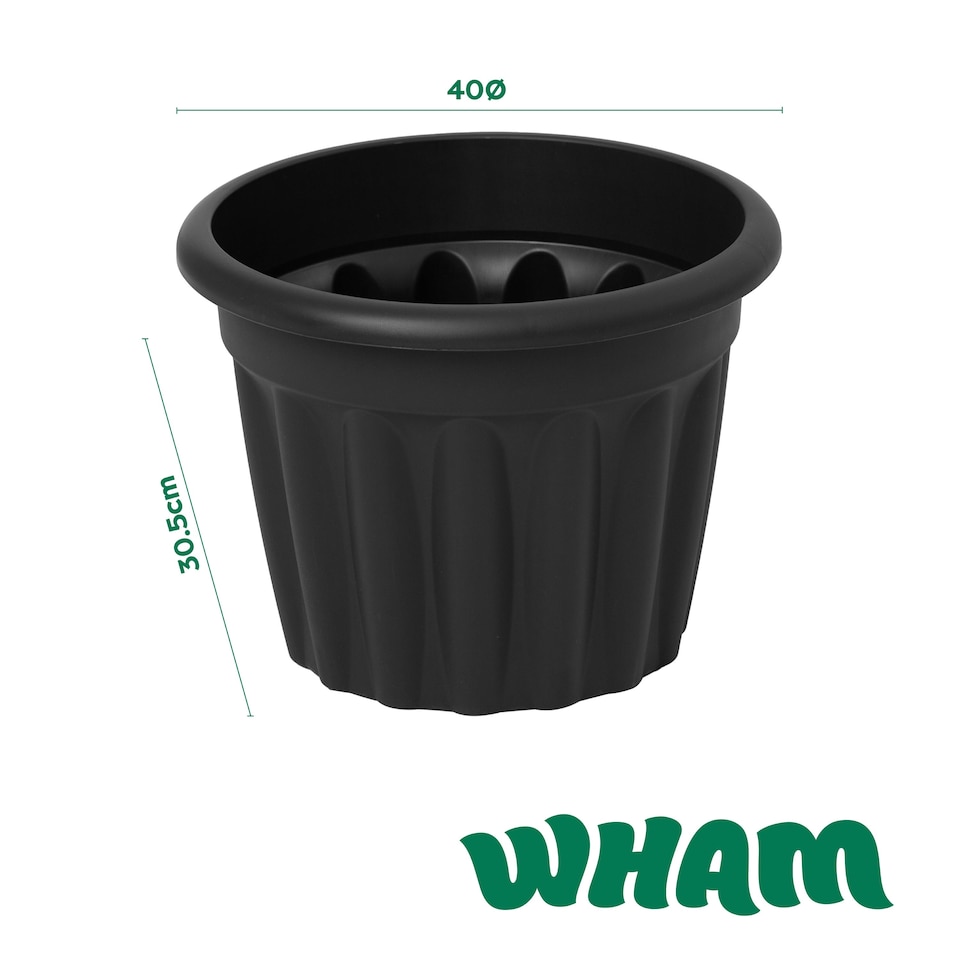 image 1 of Wham Vista 4 x 40cm Round Plastic Garden Planters | Black | Slate/Black