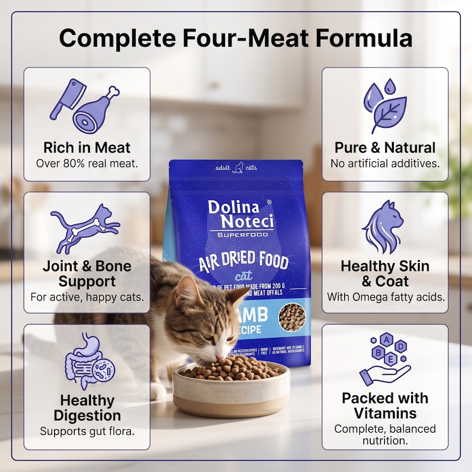 image 1 of Dolina Noteci Superfood with Lamb Dried Cat Food 1kg Premium Grain Free Nutrition for Adult Cats High Meat Content Meal x4