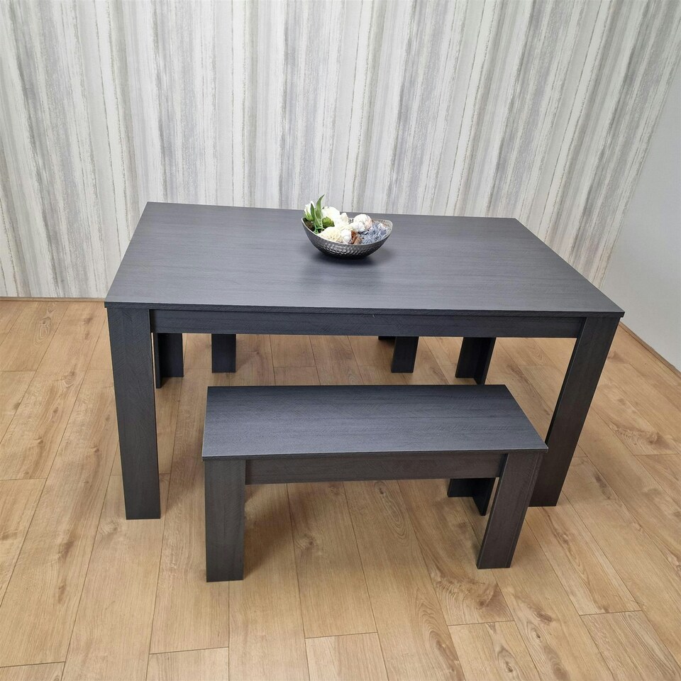 image 1 of Dining Table Set with 2 Benches Dining Room and Kitchen table set of 2 Grey