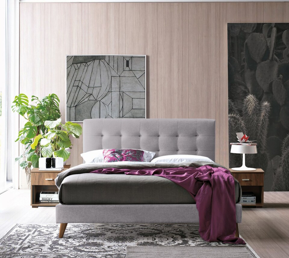 image 1 of 5ft King Size Light Grey Soft Touch, Button Back Fabric Upholstered Bed Frame Bedstead. | Grey | Light Grey | King