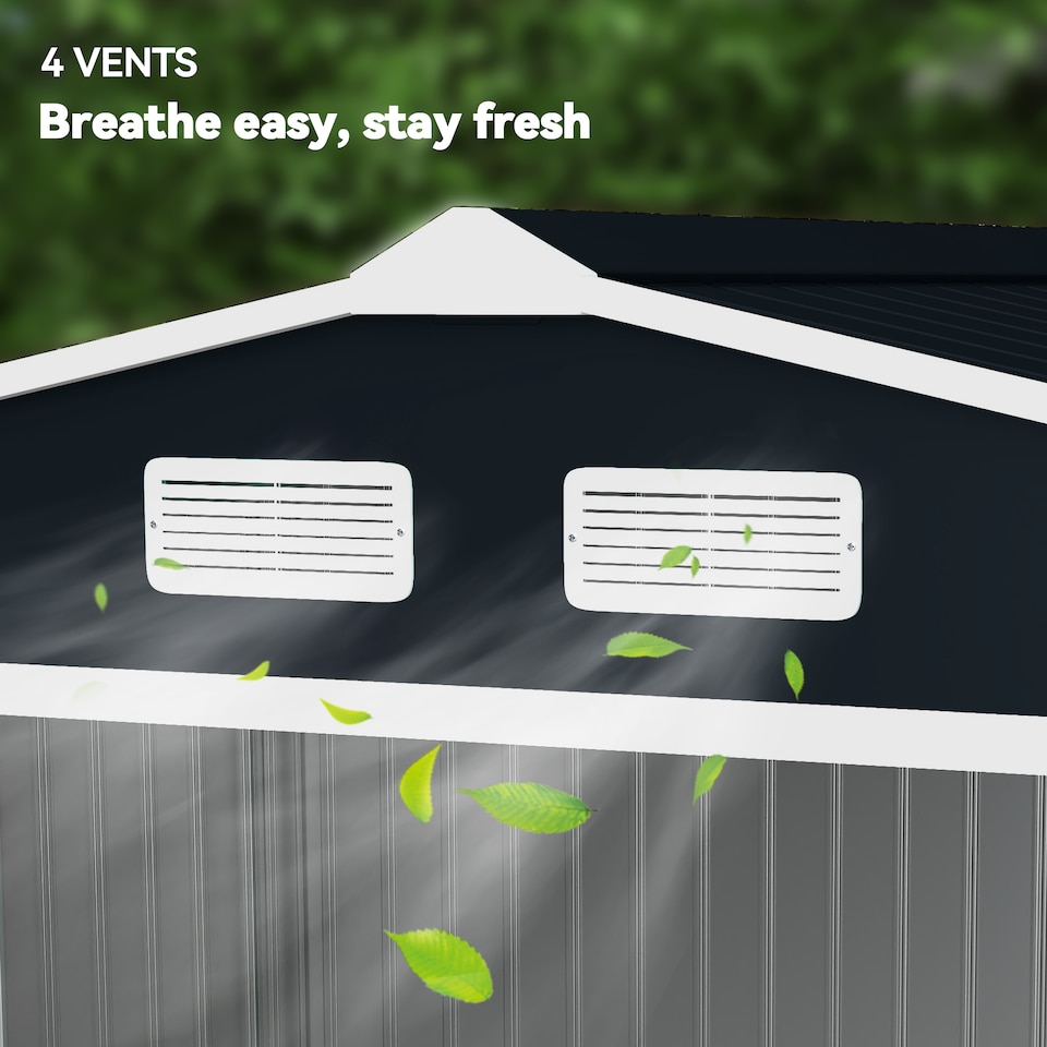 image 1 of Outsunny 9 x 6ft Metal Garden Shed, Outdoor Storage Tool House with Ventilation Slots, Foundation Kit and Lockable Double Doors, Dark Grey