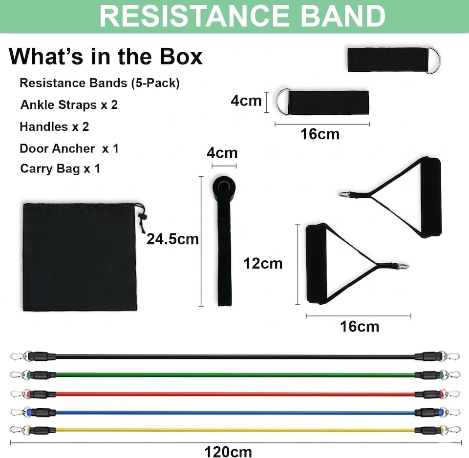 image 1 of 11Pcs Yoga Exercise Bands Resistance Tubes Set Fitness Workout Gym Equipment Stretch Band 5 Anti-Break 2 Foam Handle upto 150LB