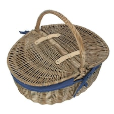 Antique Wash Finish Oval Lined Picnic Basket Blue | Navy Blue | One Size