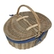 image 1 of Antique Wash Finish Oval Lined Picnic Basket Blue | Navy Blue | One Size