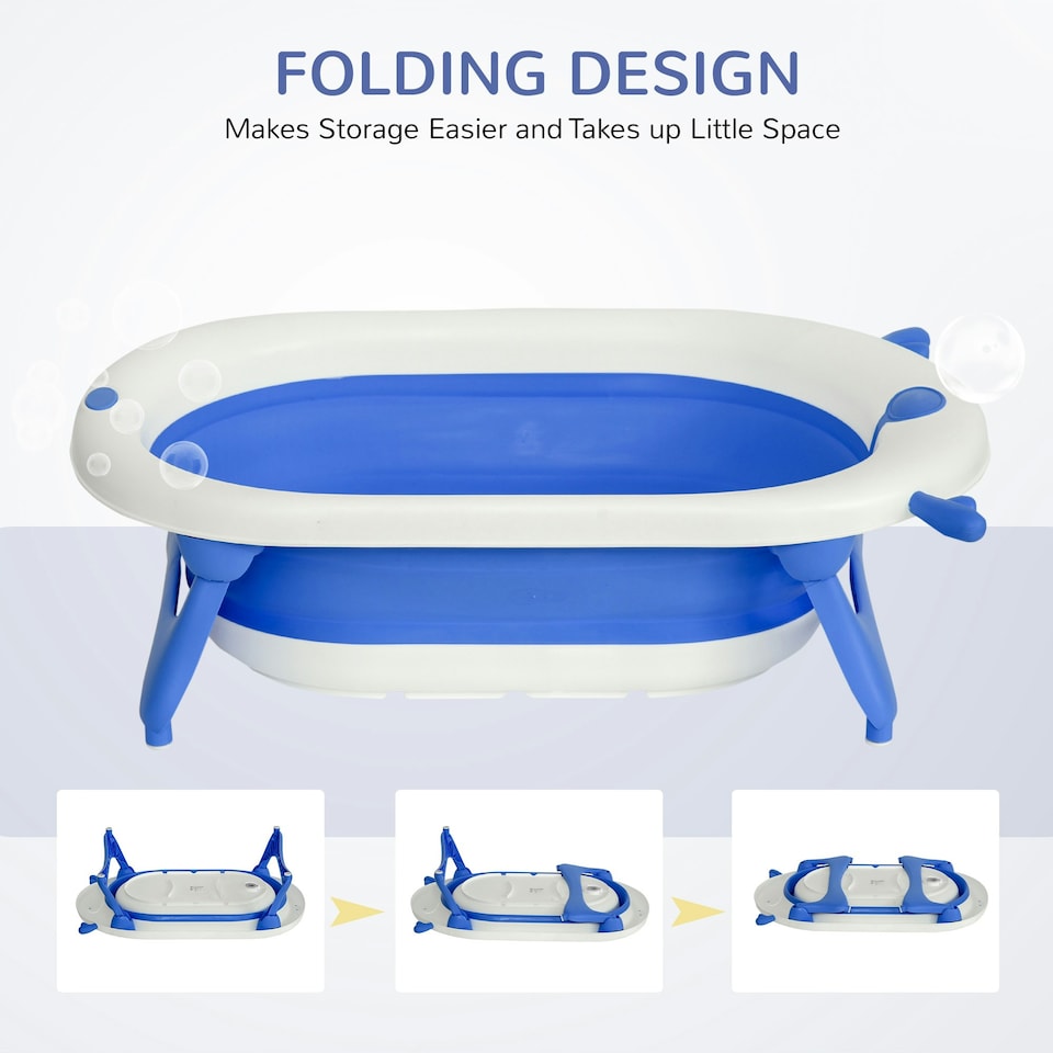 image 1 of HOMCOM Foldable Baby Bath Tub Ergonomic with Temperature-Induced Water Plug