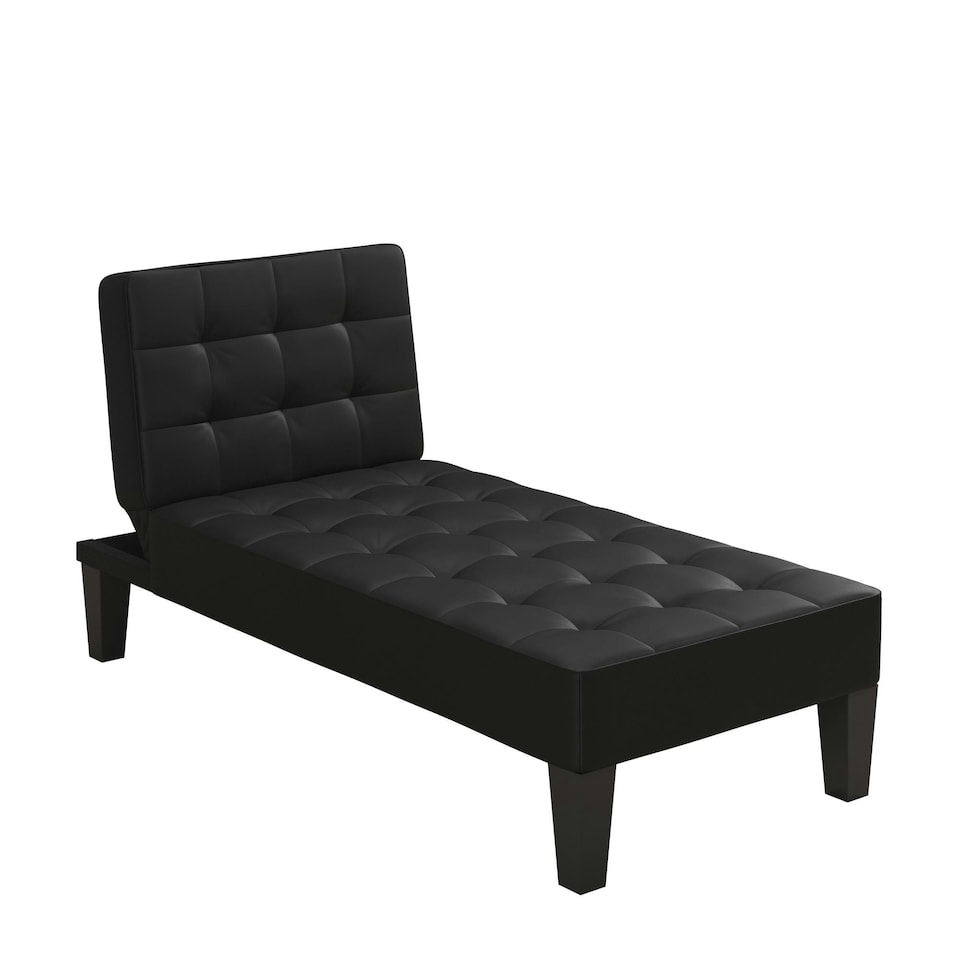 image 1 of Adalynn Chaise Lounger Black Faux Leather Black | BLACK FAUX LEATHER