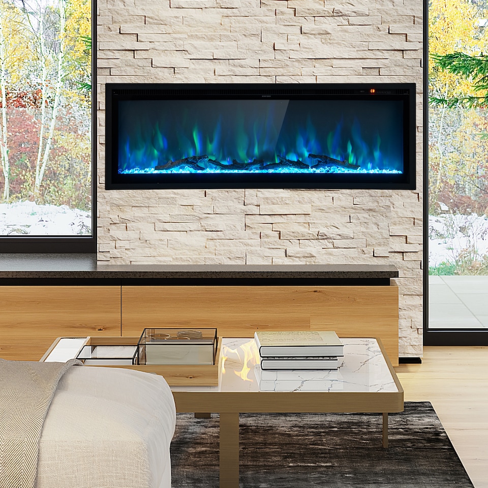 image 1 of COSTWAY 50 Inch Electric Fireplace Linear Fireplace Black