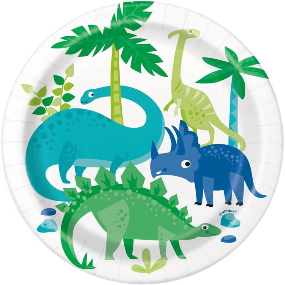 8 BLUE & GREEN DINOSAUR 7IN PLATE - UNIQUE