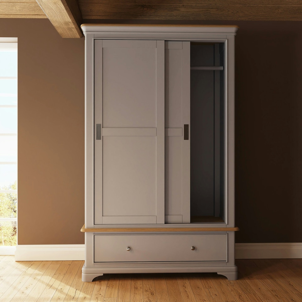 image 1 of Faire 120cm Sliding Combination Wardrobe in Dove Grey with Oak Top Grey