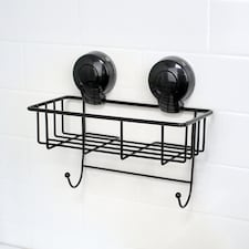 Showerdrape Suctionloc Black Suction Wall Mounted Sponge Basket with Mounting Discs | Black | 1
