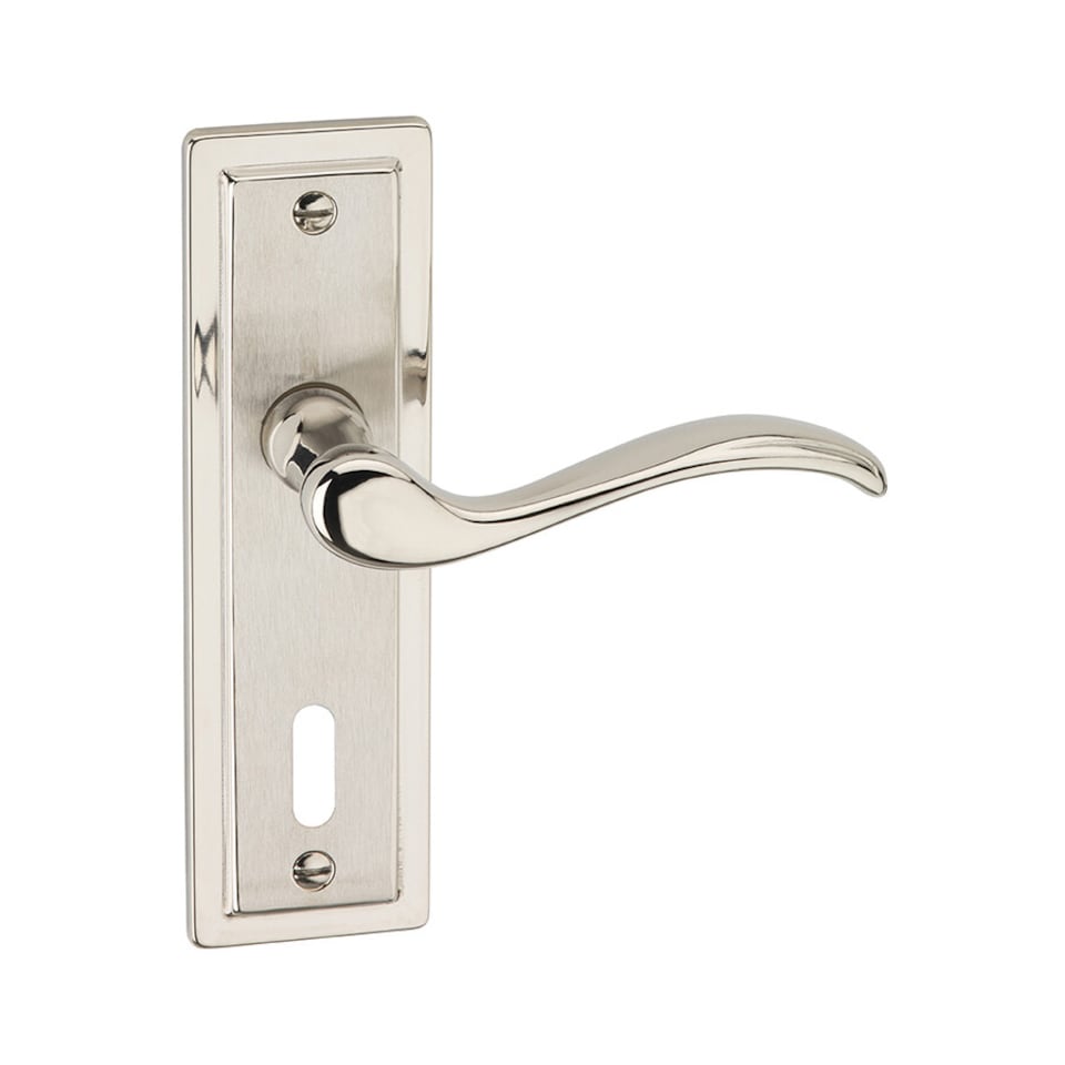 image 1 of Urfic Porto Metal Lever Latch Door Handles Set Round Rose Internal & External | Silver | Satin Nickel Keyhole