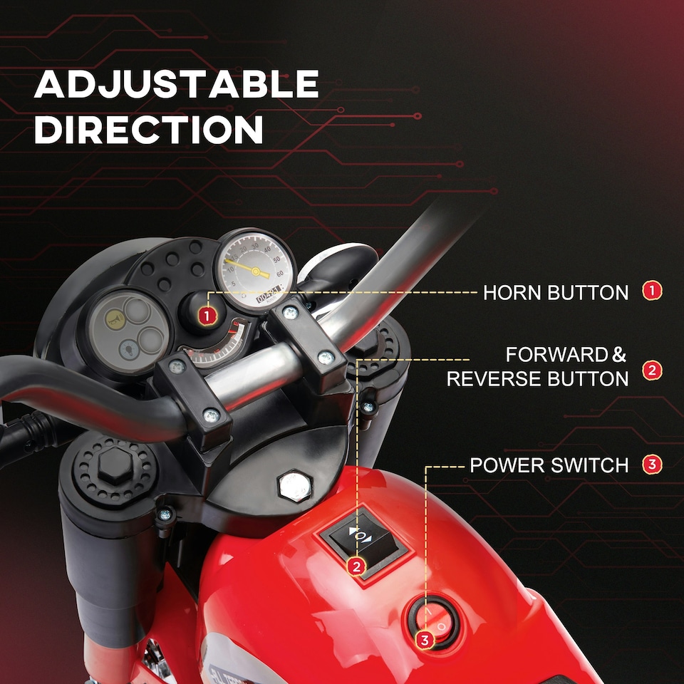 image 1 of HOMCOM Kids 6V Electric Motorcycle Ride-On Toy Battery 18 - 36 Months Red