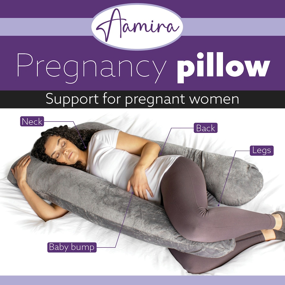 image 1 of Aamira U-Shaped Pregnancy Pillow Memory Foam Maternity Nursing Support Cushion Grey | Grey | Grey | One Size | 1