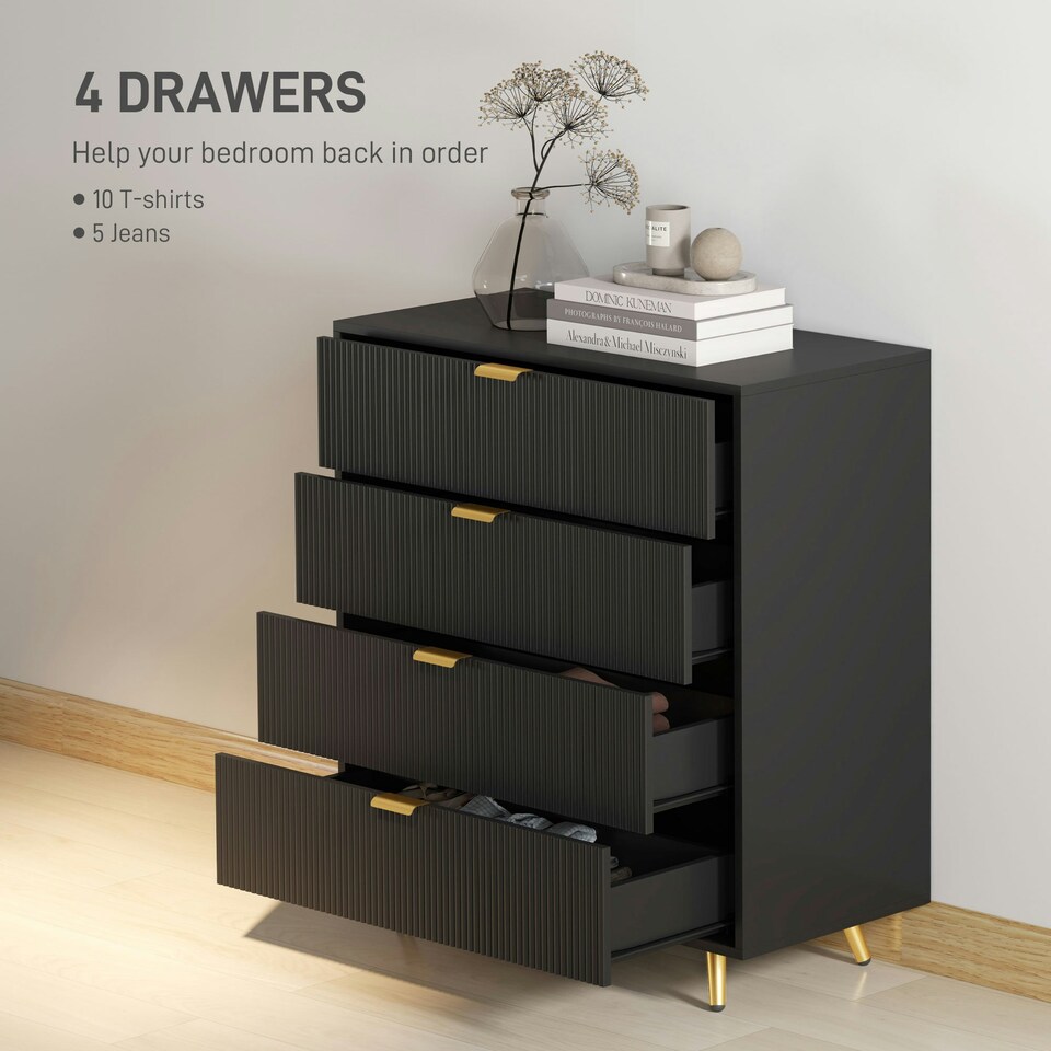 image 1 of HOMCOM Chest of Drawers with 4 Drawers for Bedroom, Living Room, Black