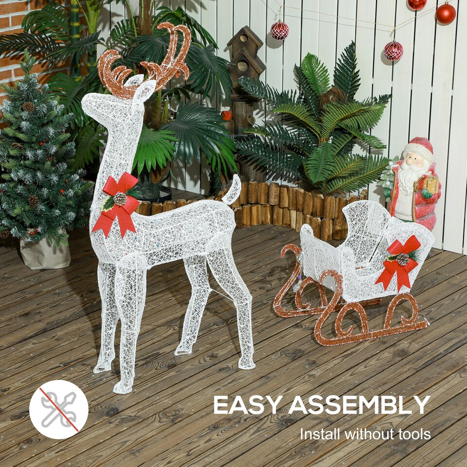 image 1 of Outsunny Light Up Reindeer & Sleigh Christmas Decoration w/ 170 LED Lights