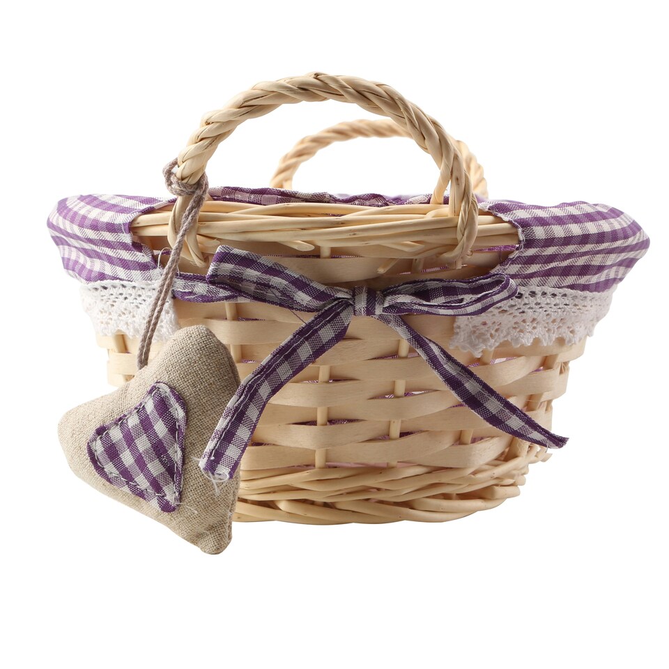 image 1 of Purple Gingham Lining Oval Willow Basket Purple
