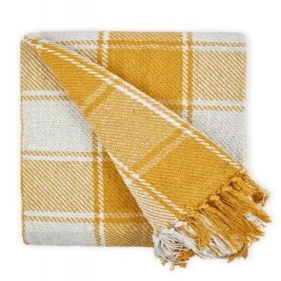 image 1 of Comfy Check Collection Recycled Cotton Throw in Ochre (70" x 100")