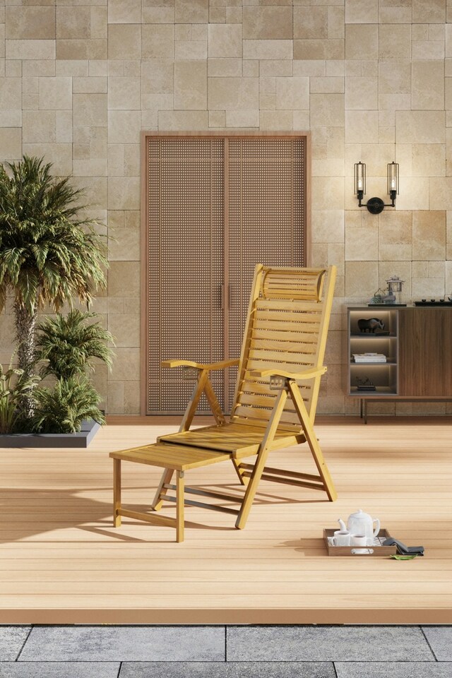 image 1 of Living and Home Bamboo Foldable Recliner Lounge Chair with Retractable Footrest | Brown