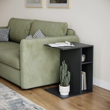 C-Shape Side Wooden Table End Coffee Bedside Nightstand Laptop Snack Living Room | Multi | Black