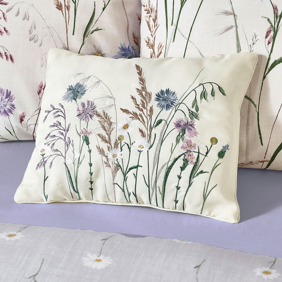 image 1 of Catherine Lansfield Grasmere Floral Embroidered 30x40cm Cushion Lilac Purple | Lilac
