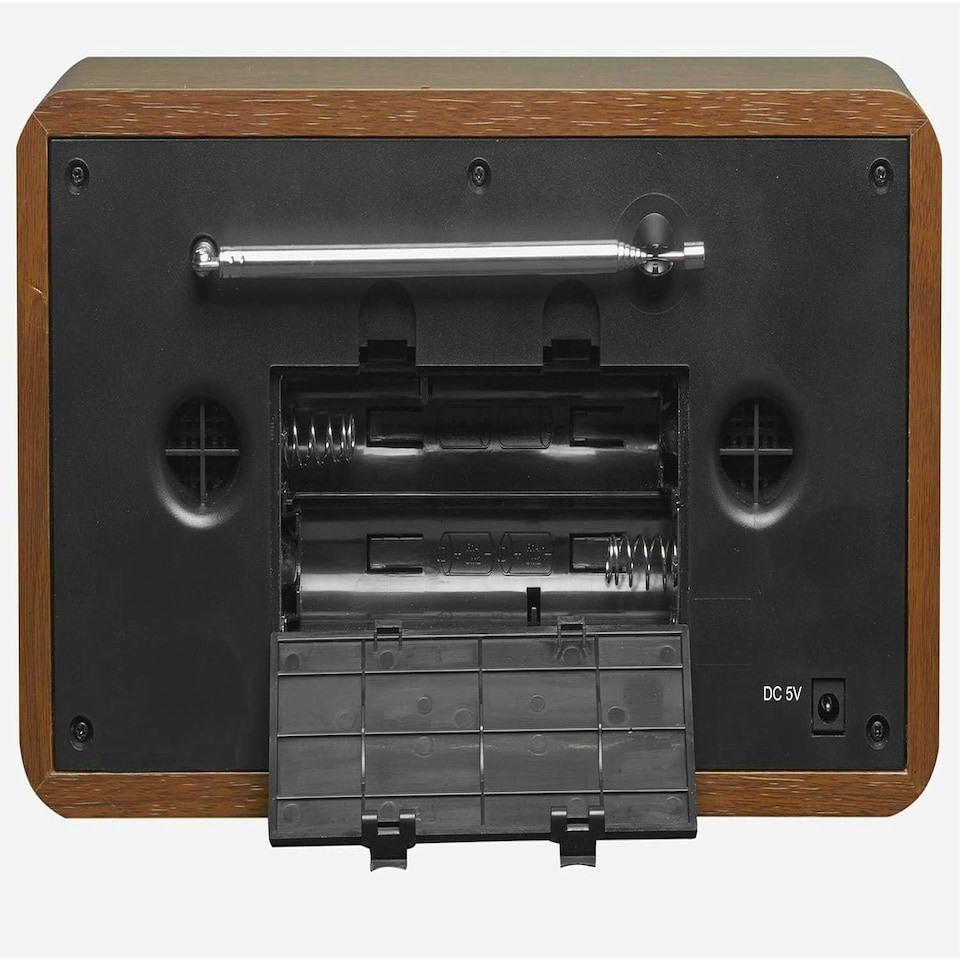 image 1 of Vintage Style Stereo DAB/DAB+ & FM Radio – Grey Wood Cabinet, Bluetooth, Clock Radio Alarm, AUX IN for Smart Phone/Tablet / MP3 Player – Mains or Battery