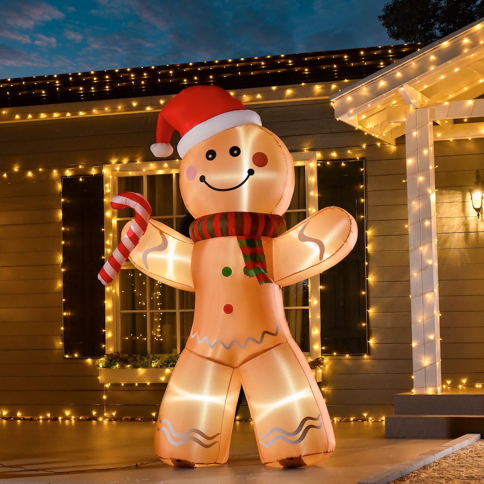 image 1 of HOMCOM 8ft Christmas Inflatable Gingerbread Man, Lighted Blow Up Yard Decor Indoor Outdoor Garden Lawn Party Prop