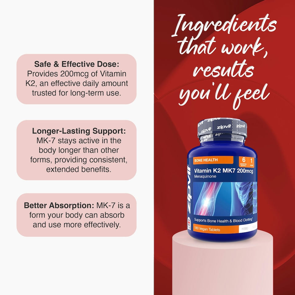 image 1 of Zipvit Vitamin K2 MK-7 200mcg, Heart & Bone Support, 180 Vegan Tablets, 6-Month Supply