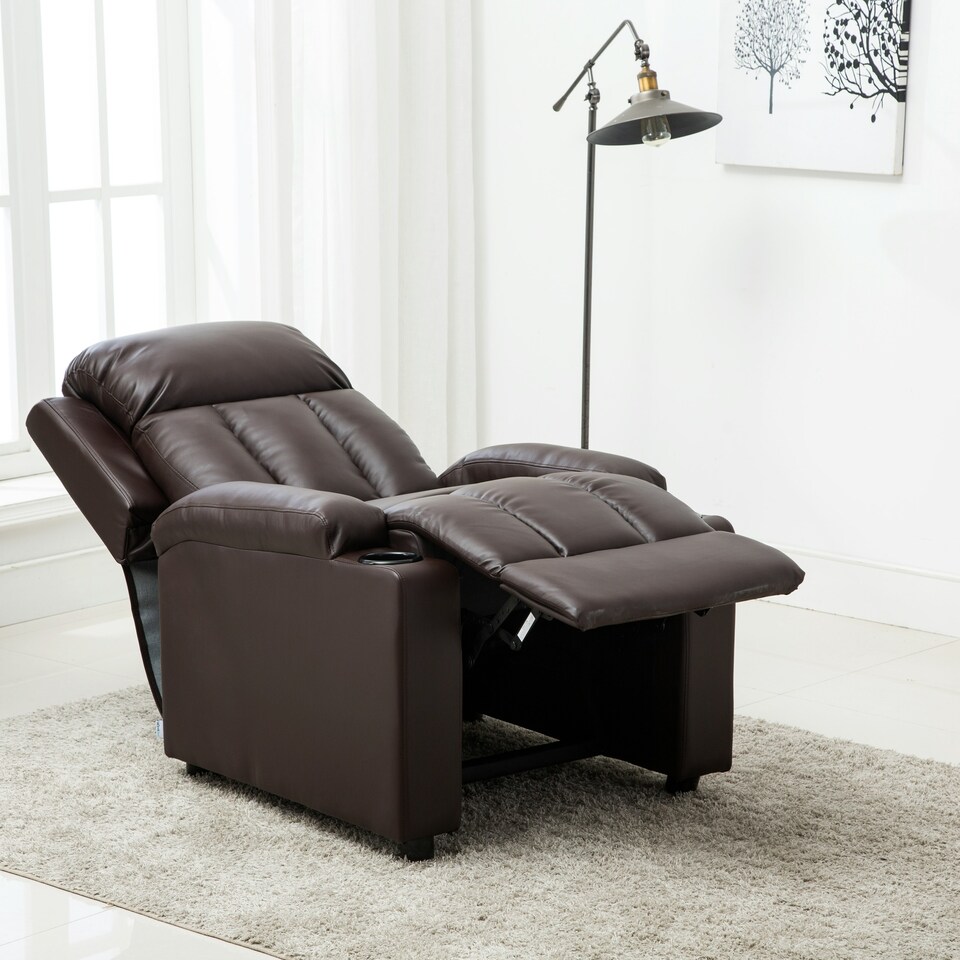 image 1 of Studio Bonded Leather Recliner w Drink Holders Sofa Chair (Brown)