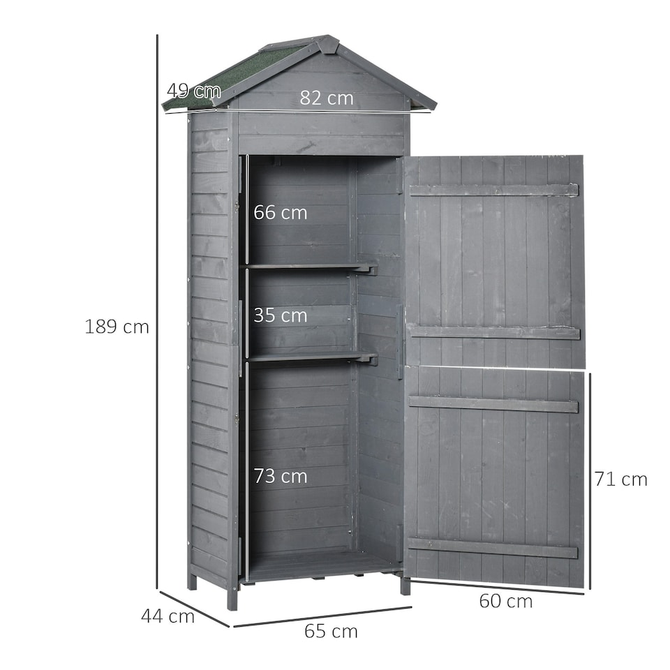 image 1 of Outsunny Wood Garden Storage Shed Tool Cabinet w/ Felt Roof, 189x82x49cm, Grey