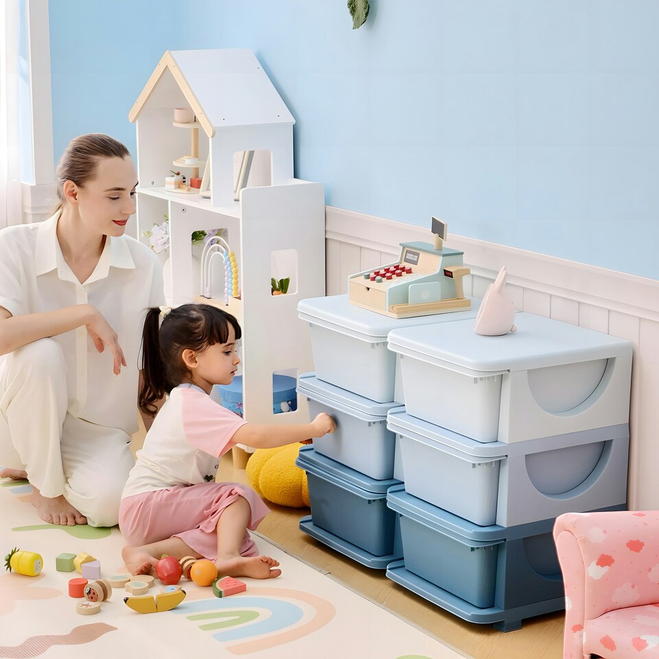 image 1 of HOMCOM Kids Storage Units with Drawers Chest Dresser Tower | Blue | 75 x 37 x 56.5cm