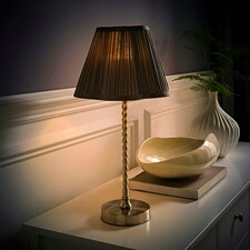 ValueLights Maeve Dark Grey Pleated Faux Silk Scallop Shade Brushed Chrome Bobbin Table Lamp Silver