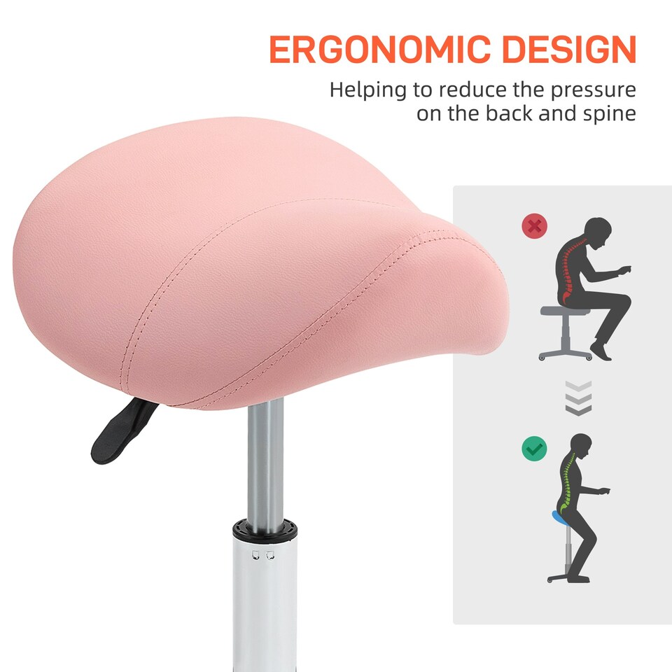 image 1 of HOMCOM PU Leather Saddle Stool w/ Moulded Padded Seat Adjustable Height Pink