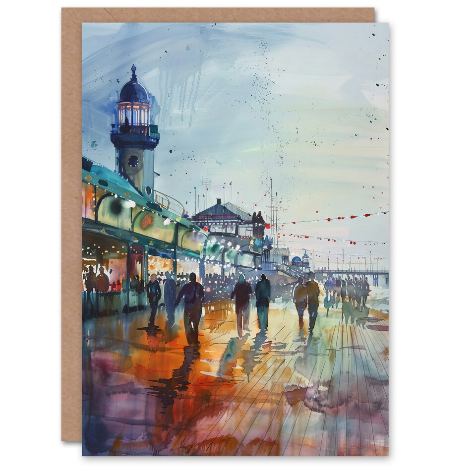 image 1 of Evening Promenade Walk Watercolour Painting Birthday Card