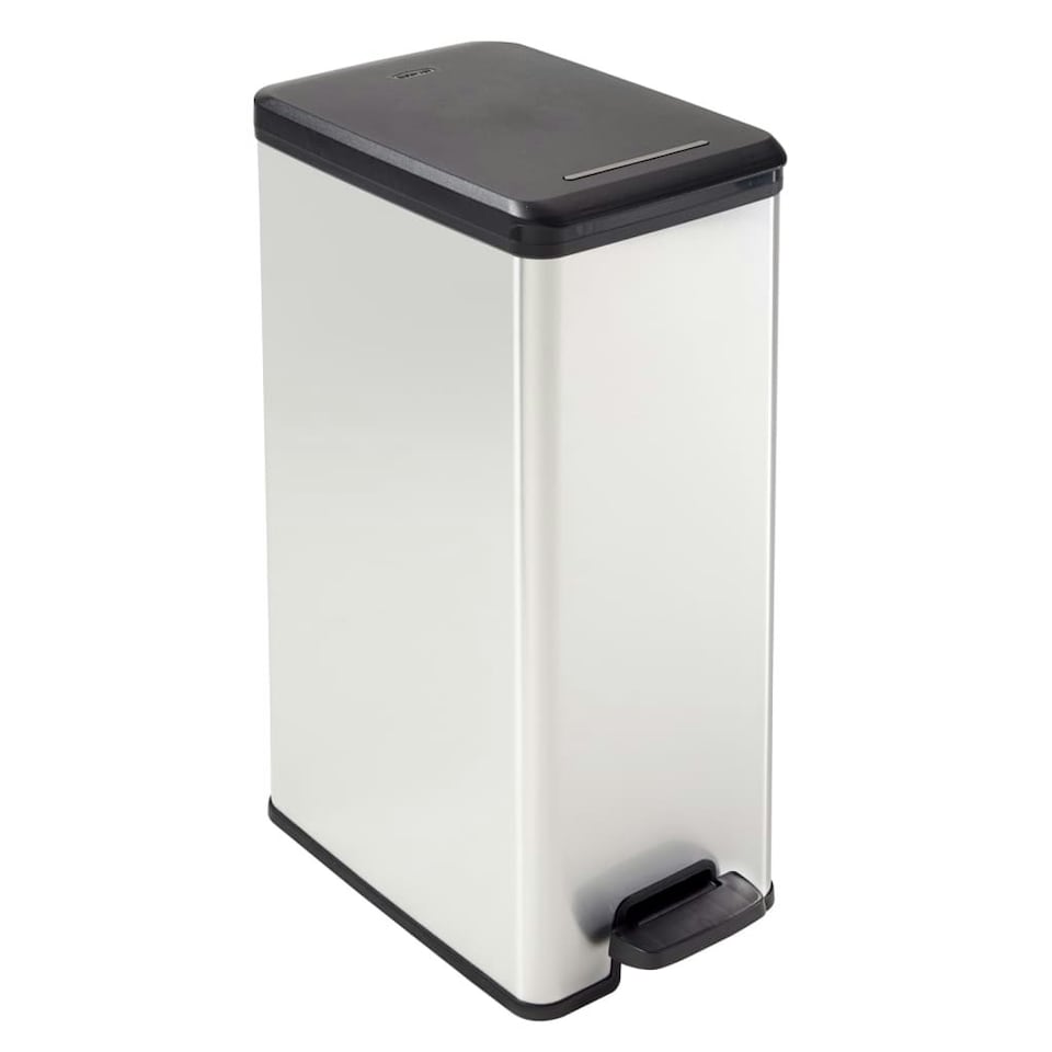 Curver Slim Pedal Bin Deco 40L Silver Tesco Groceries