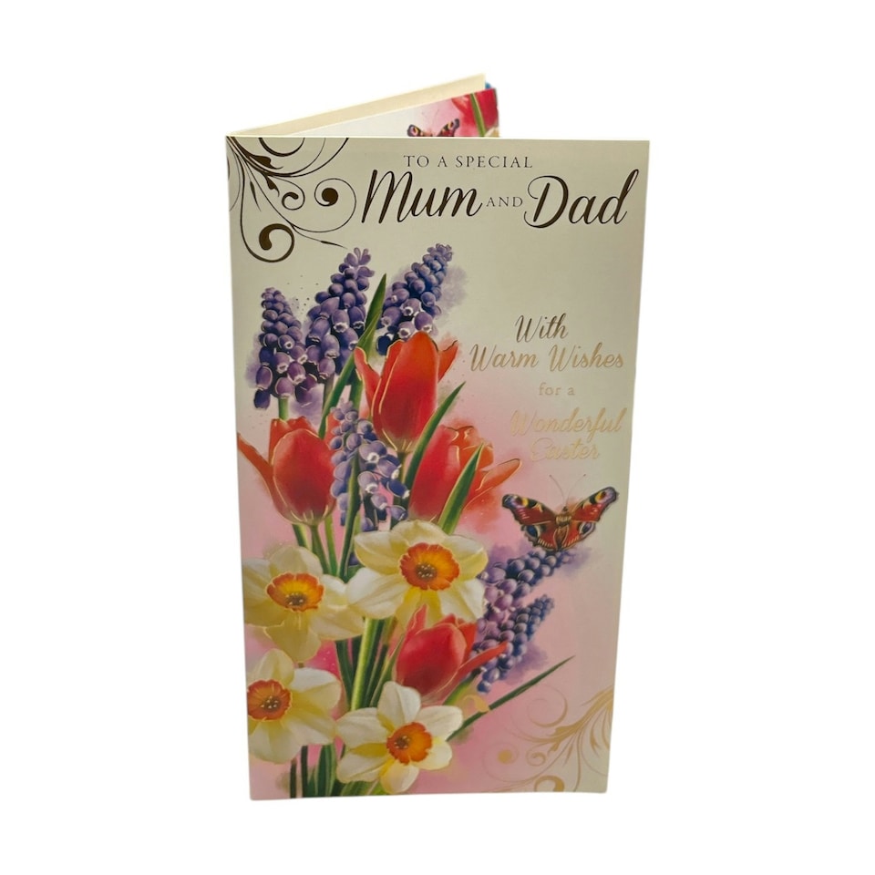 image 1 of To A Special Mum And Dad Flower and Butterfly Design Easter Card