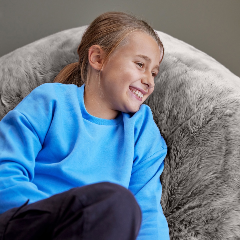 image 1 of Kids Classic Faux Fur Bean Bag Chair Arctic Wolf Grey Bean Bags for Children | Grey | Arctic Wolf Grey | 1