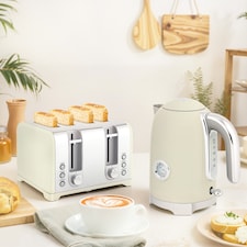 HOMCOM Retro Kettle and Toaster Set with Temperature Gauge, 1.7L 3000W Rapid Boil Jug Kettle with Otter Thermostat, Limescale Filter, 4 Slice Toaster with 7 Browning Controls, Crumb Tray, Grey | Grey