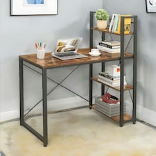 97CM Wide Computer Desk With 3 Shelves Rustic Brown Brown