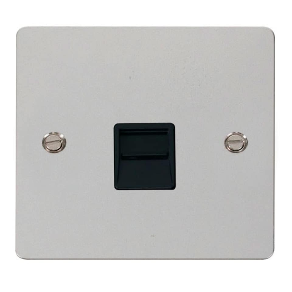 SE HOME Flat Plate Polished Chrome Master Telephone Single Socket - Black Trim - SE Home Black | Polished Chrome