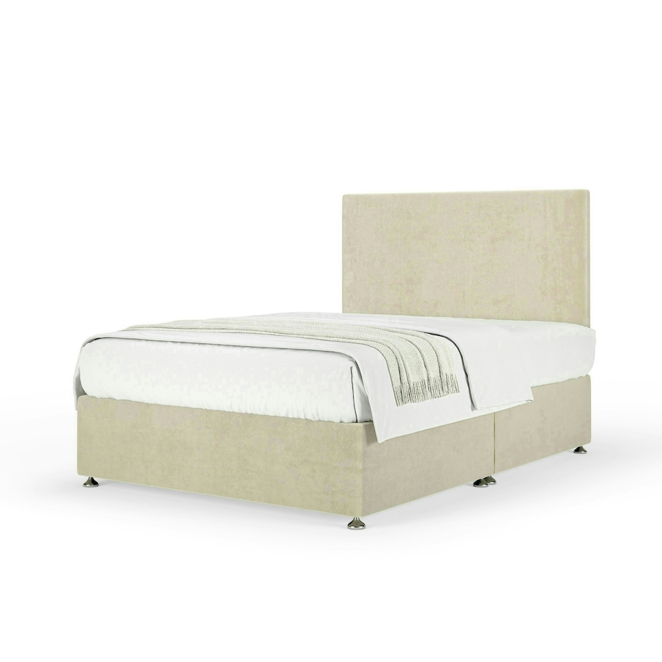 image 1 of Neptune Spring Cream Naples Velvet Divan Set And Valencia Headboard King Size