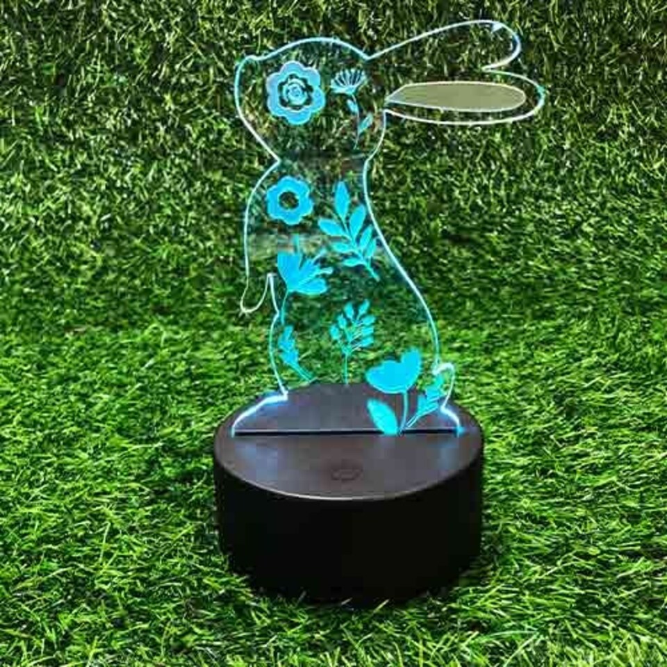image 1 of Easter Floral Bunny Clear Acrylic Sign with LED Light Base