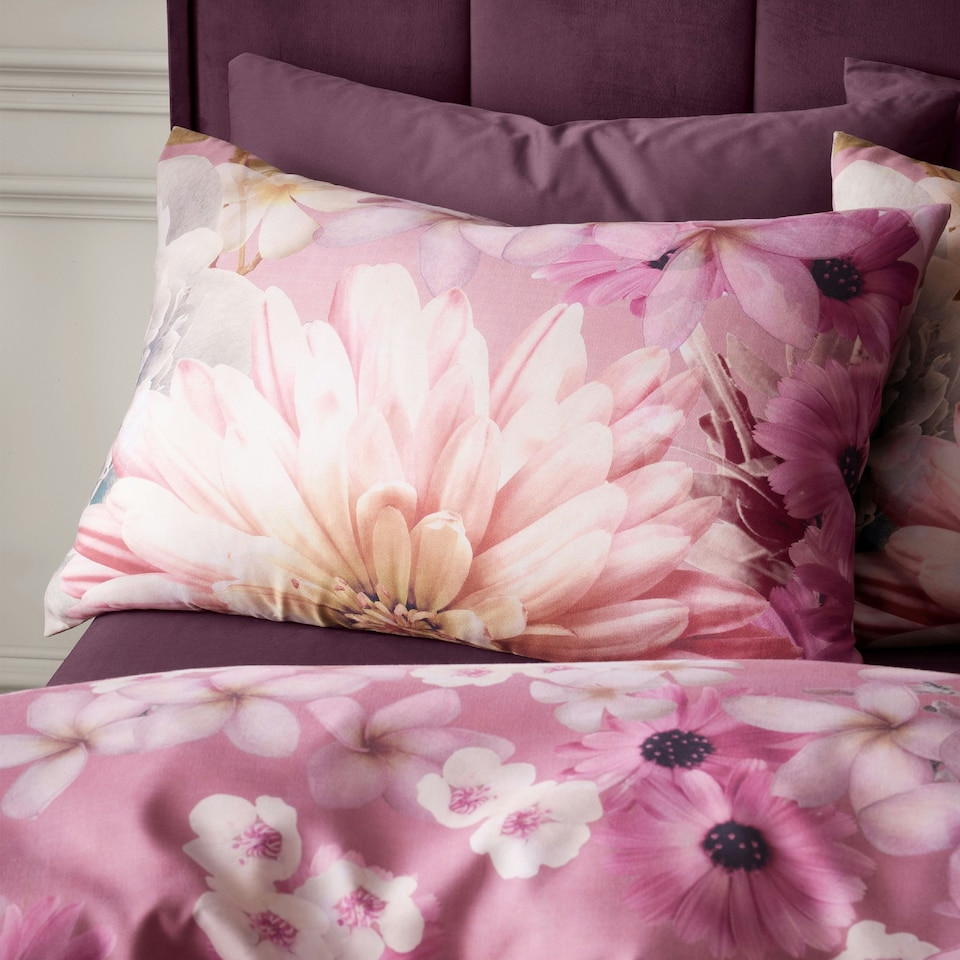 image 1 of RHS x Catherine Lansfield Rosemoor Floral So Soft Duvet Cover Set Pink | Pink | Single