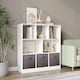 image 3 of Asymmetrical 8 White Cube Bookcase Shelf Storage Unit with 3 Fabric Drawer Inserts | Multi | White & Grey Drawer | 1