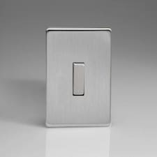 Varilight Screwless Brushed Steel 1-Gang Intermediate Rocker Switch Decorative 1-Gang 10A Intermediate Rocker Switch N/A