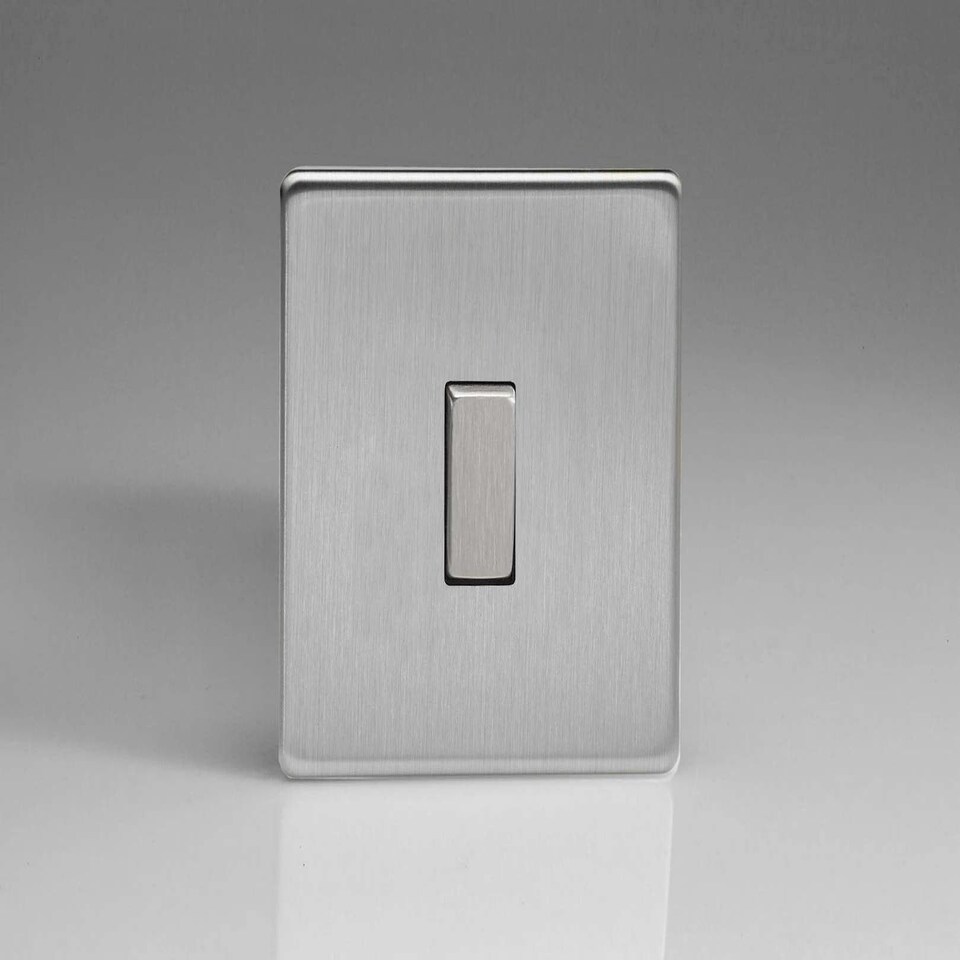 Varilight Screwless Brushed Steel 1-Gang Intermediate Rocker Switch Decorative 1-Gang 10A Intermediate Rocker Switch N/A