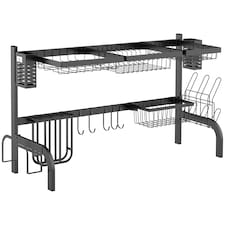 HOMCOM Over The Sink Dish Drainer Rack, 2 Tier Dish Rack for Kitchen, Black
