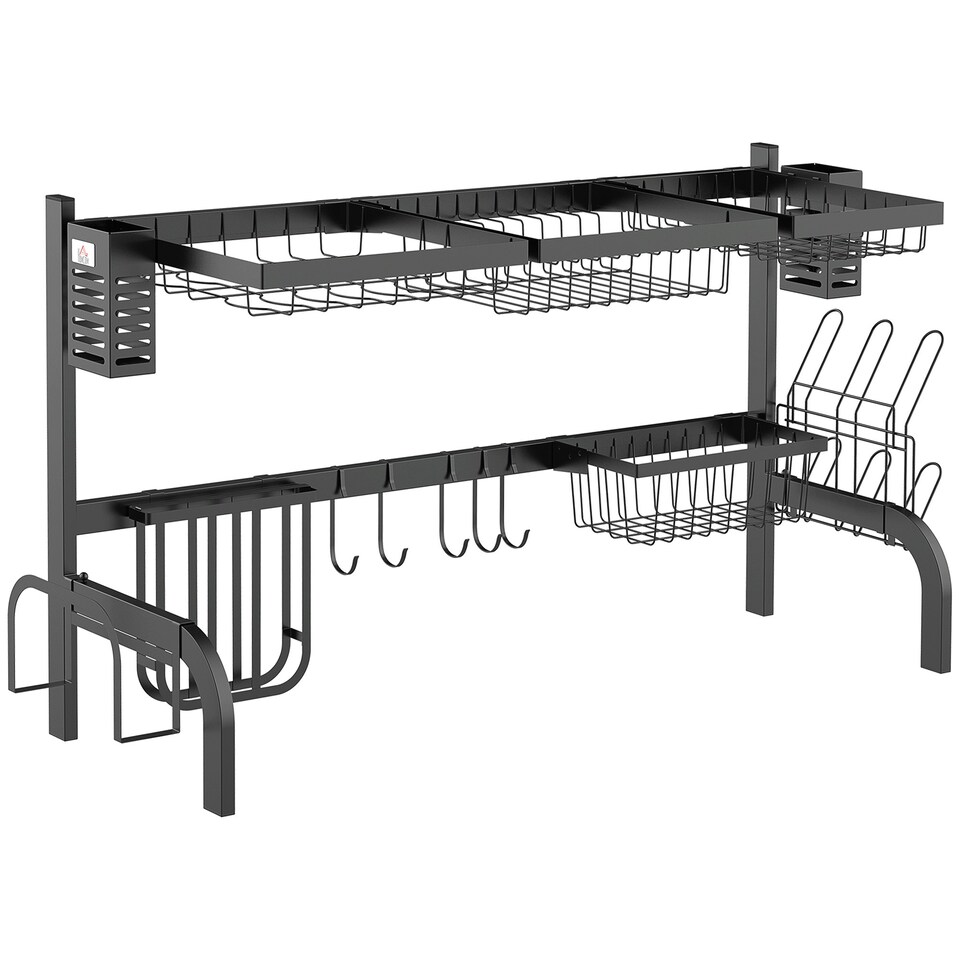 image 1 of HOMCOM Over The Sink Dish Drainer Rack, 2 Tier Dish Rack for Kitchen, Black
