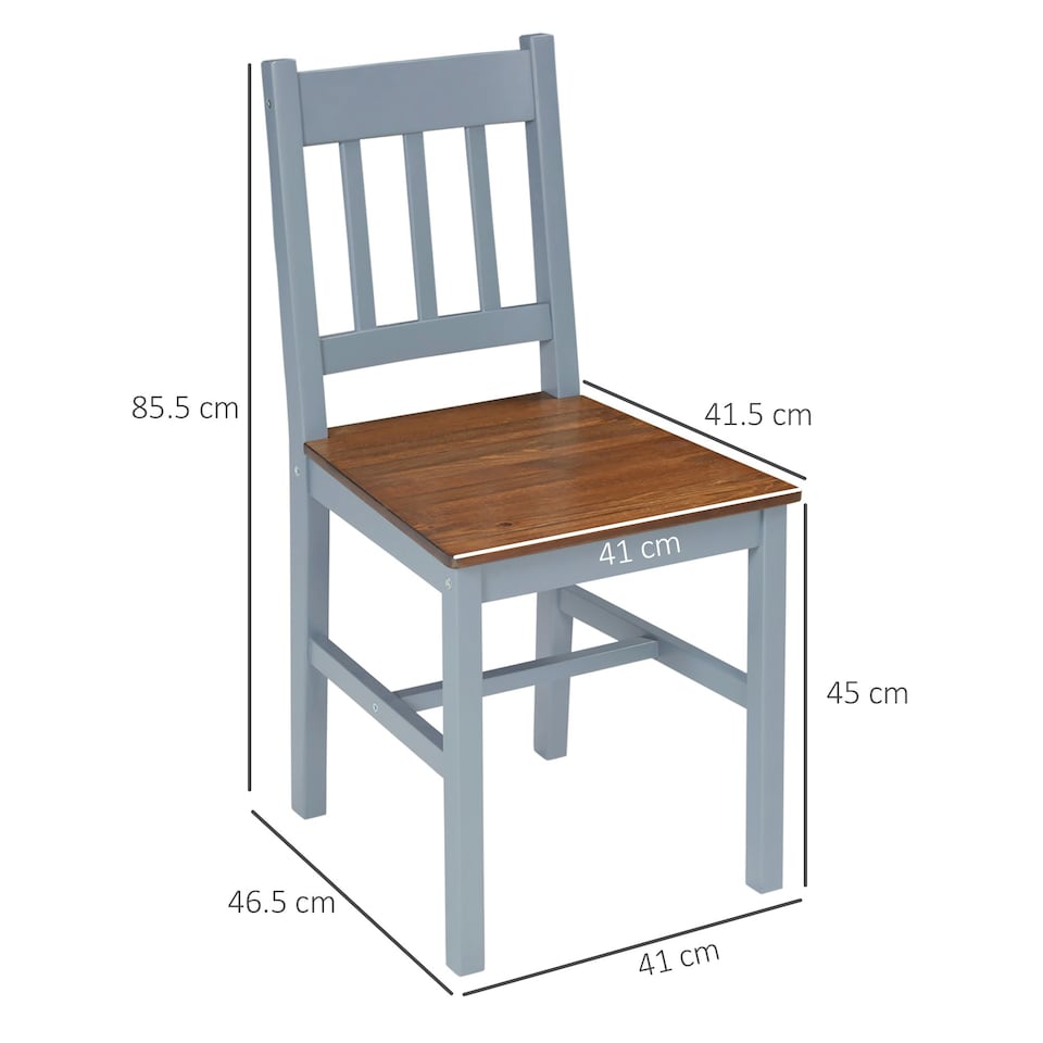 image 1 of HOMCOM Dining Chairs Set of 2, Pine Wood Frame, Slat Back for Kitchen Grey