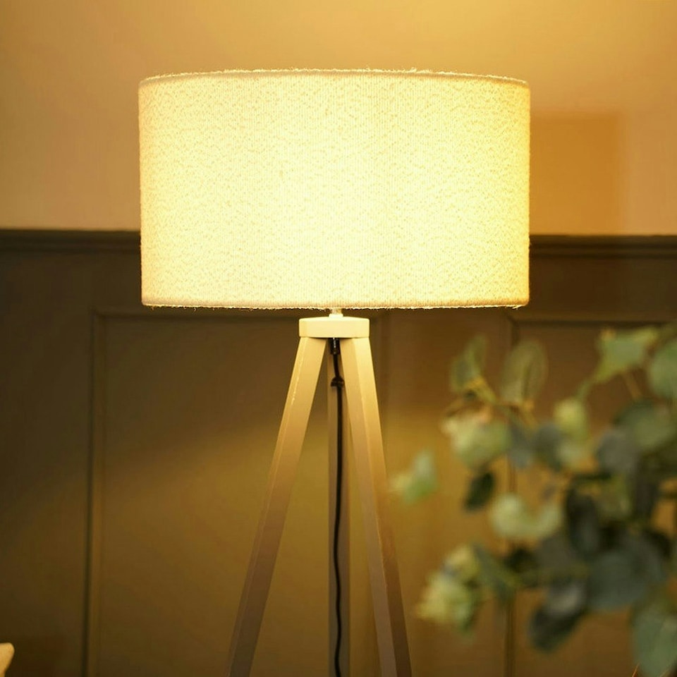 image 1 of ValueLights Barbro Grey Tripod Floor Lamp Cream Boucle Shade